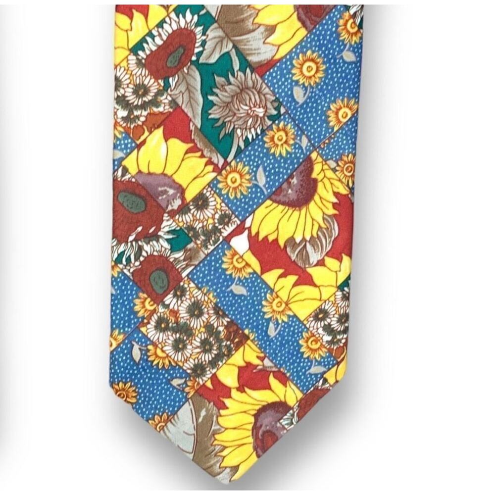 Vintage Beans McGee Sunflower Patchwork Neck Tie 90s Novelty Boho Summer Floral